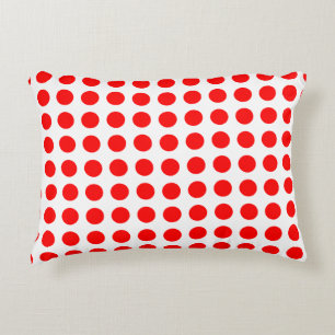 Red on White Large Size Horizontal Polka Dots Accent Pillow