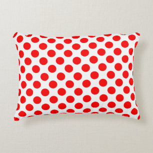 Red on White Large Size Polka Dots Accent Pillow
