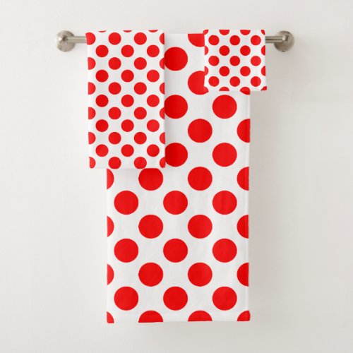 Red on White Large Size Polka Dots Bath Towel Set