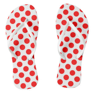 Red on White Large Size Polka Dots Flip Flops