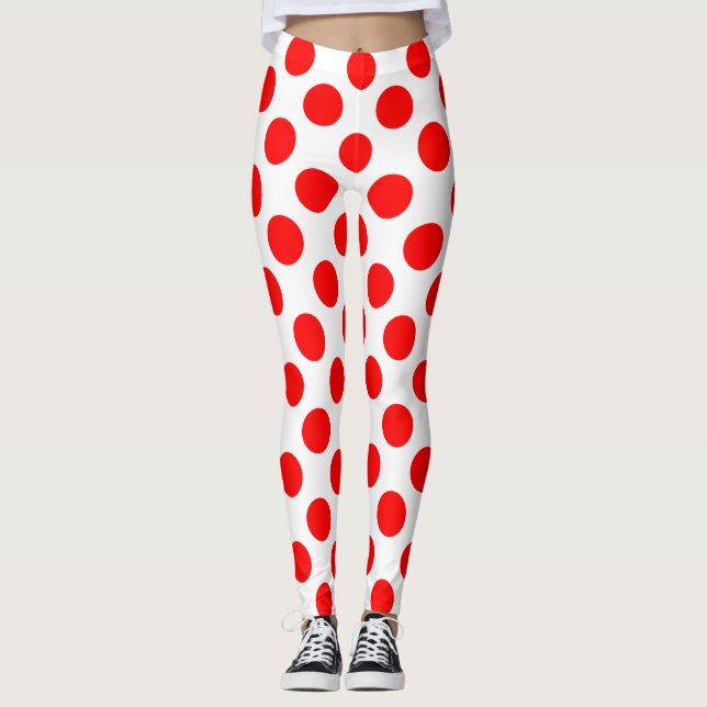 Red on White Large Size Polka Dots Leggings (Front)