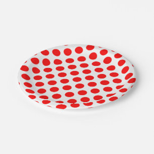 Red on White Large Size Polka Dots Paper Plates
