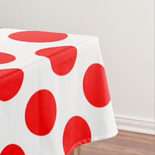 Red on White Large Size Polka Dots Tablecloth
