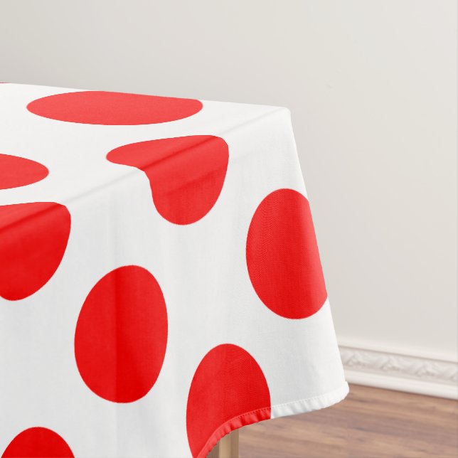 Red on White Large Size Polka Dots Tablecloth (In Situ)
