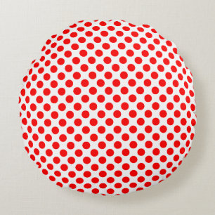 Red on White Medium Size Polka Dots Round Pillow