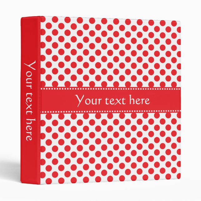 Red on White Polka Dot 3 Ring Binder (Front/Spine)
