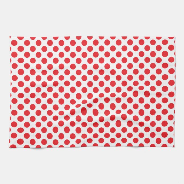 Red on White Polka Dot Kitchen Towel (Horizontal)