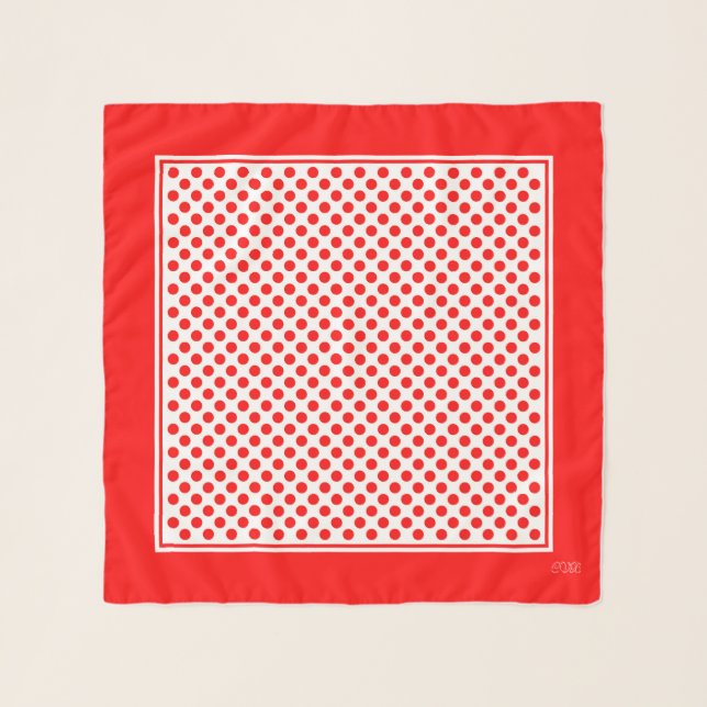 Red on White Polka Dots Square Chiffon Scarf (Front)