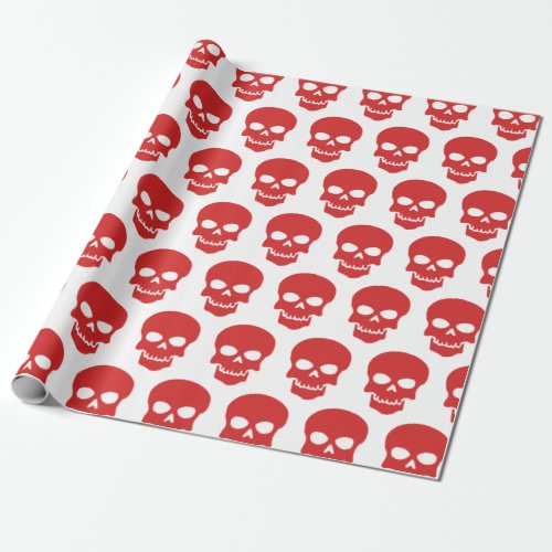 Red on White Skulls Wrapping Paper