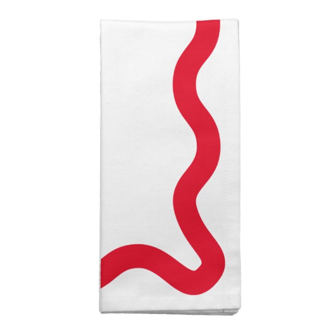 Red on White Three Letter Monogram Wavy Square Cloth Napkin (Folded)