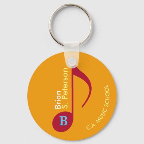 red on yellow musical note with name keychain