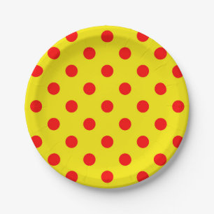 Red On Yellow Polka Dots Pattern Design  Paper Plates