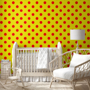 Red On Yellow Polka Dots Pattern Design Wallpaper