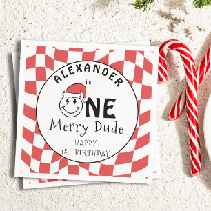 Red One Happy Dude Christmas 1st Birthday Decor Napkins