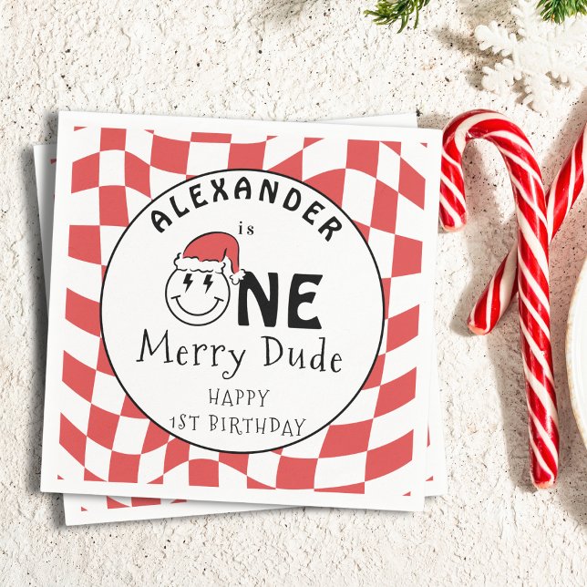 Red One Happy Dude Christmas 1st Birthday Decor Napkins (Creator Uploaded)