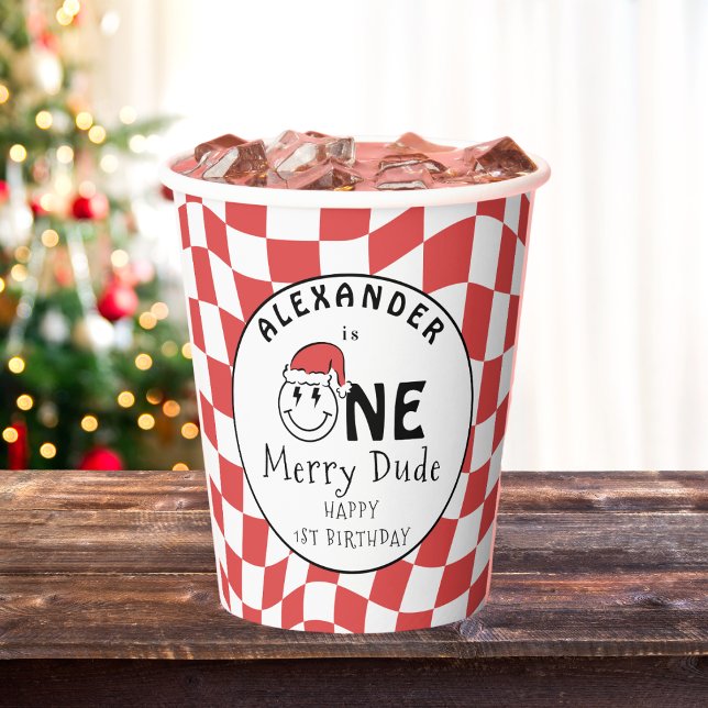 Red One Happy Dude Christmas 1st Birthday Decor Paper Cups (Creator Uploaded)