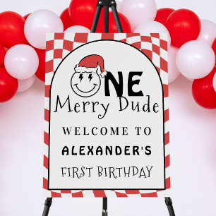 Red One Happy Dude Christmas 1st Birthday Welcome Foam Board