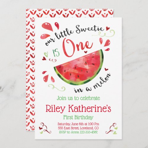 Red One in a Melon 1st Birthday Invitation