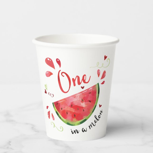 Red One in a Melon First Birthday Party Paper Cups (Front)