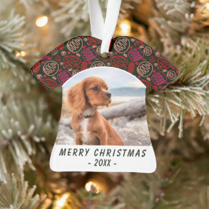 Red One Line Art Dog Pet Photo Christmas Keepsake  Ornament