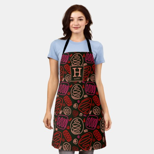 Red One Line Artistic Drawing Pattern Monogram Apr Apron