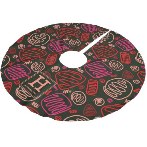 Red One Line Artistic Drawing Pattern Monogram Brushed Polyester Tree Skirt