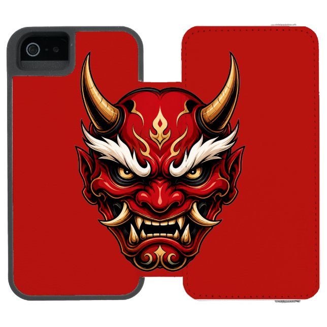 Red Oni Mask Wallet Phone Case (Folio Open)