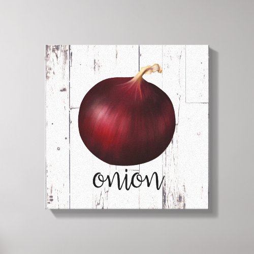 RED ONION White Wood Rustic Farmhouse Kitchen Art Canvas Print