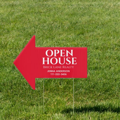 Red Open House Contact Info Arrow  Sign
