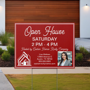 Red Open House Real Estate Agent Photo Yard Sign