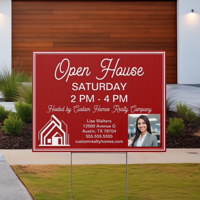 Red Open House Real Estate Agent Photo Yard Sign (Creator Uploaded)