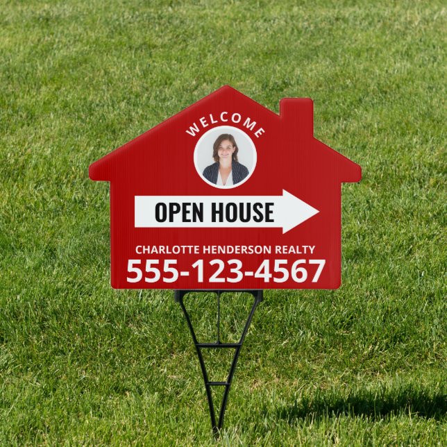 Red Open House Real Estate Arrow Welcome Sign (Insitu)