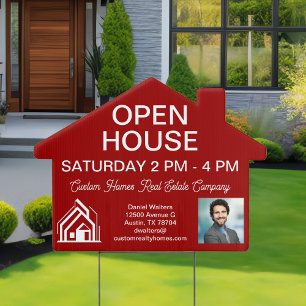 Red Open House Real Estate Company Home Yard Sign