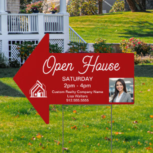 Red Open House Real Estate Company Logo Arrow Sign