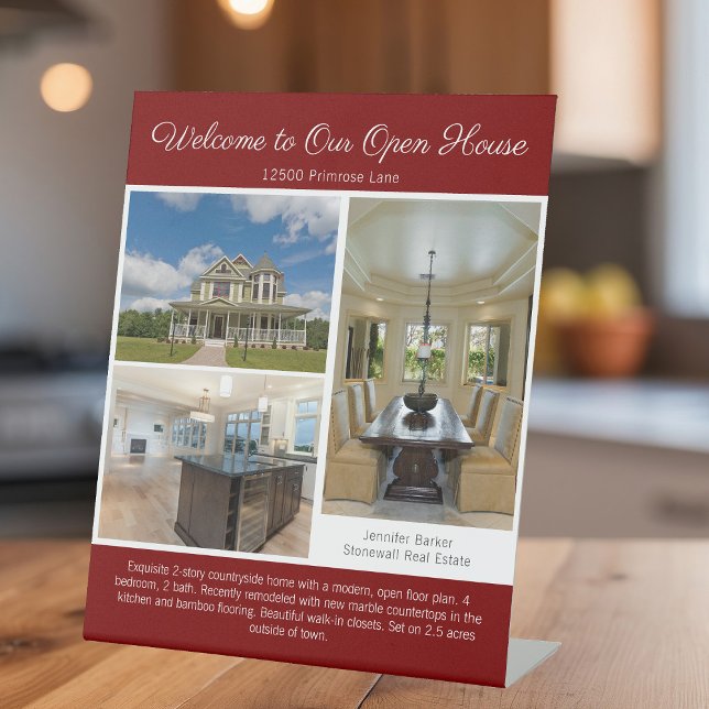 Red Open House Real Estate Listing Photo Pedestal Sign (Creator Uploaded)