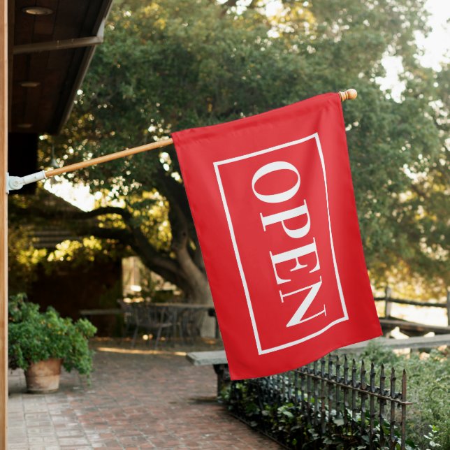 RED OPEN SIGN FLAG (In SItu)