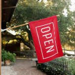 RED OPEN SIGN FLAG<br><div class="desc">Open sign flag. Simple white on red flag with a frame.</div>