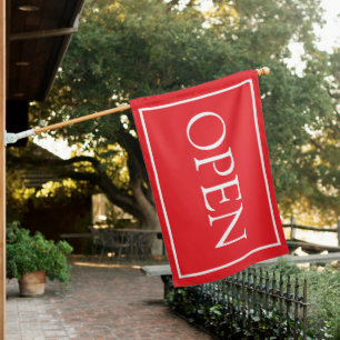 Red Open Sign Modern Minimal Small Business Flag