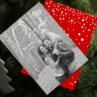 Red or any Color Peace Holiday Family Photo Card