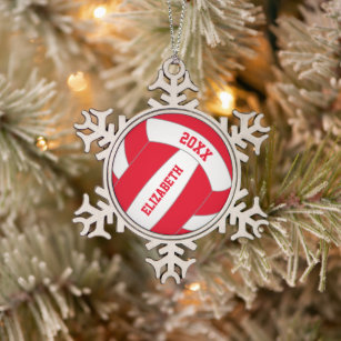 Red or ANY color personalized girl's volleyball Snowflake Pewter Christmas Ornament