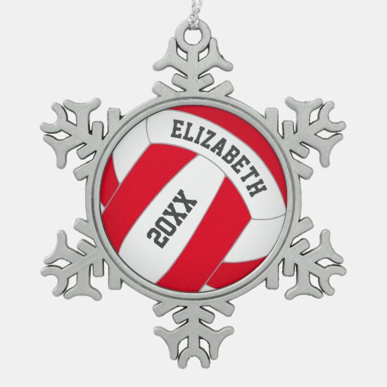 Red or ANY color personalized girl's volleyball Snowflake Pewter Christmas Ornament