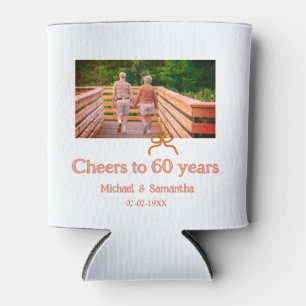 red or bow cheers to 60 years anniversary wedding can cooler