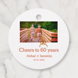 red or bow cheers to 60 years anniversary wedding favor tags