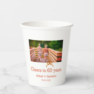 red or bow cheers to 60 years anniversary wedding paper cups