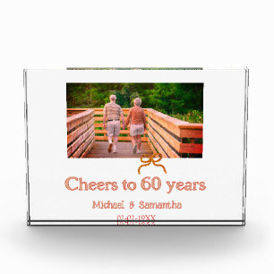 red or bow cheers to 60 years anniversary wedding photo block