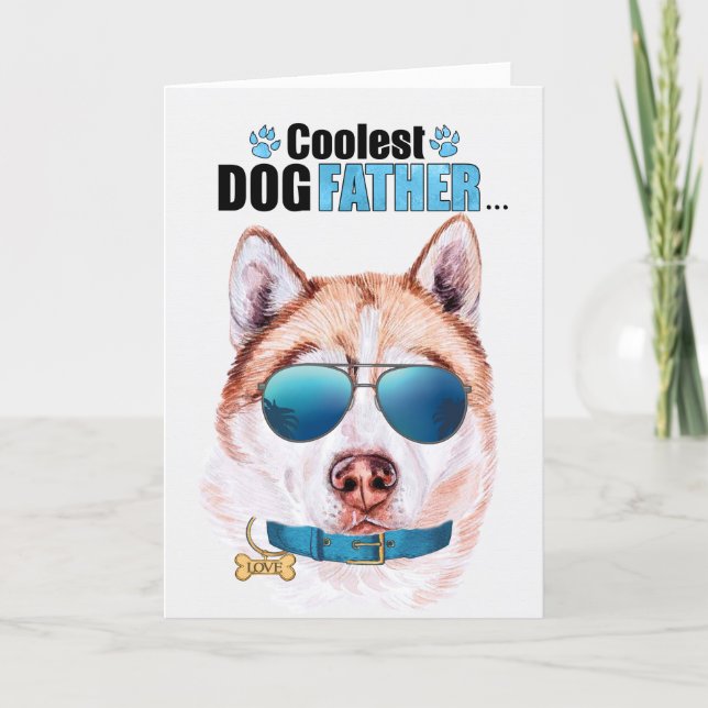 Red or Copper Husky Dog Coolest Dad Father's Day Holiday Card (Front)
