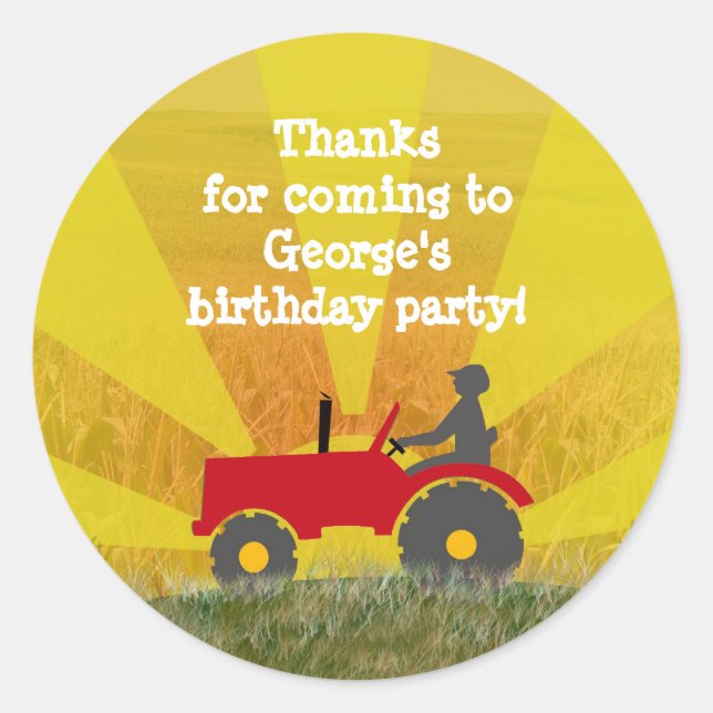Red or Green Tractor Party Favor Bag Sticker (Front)