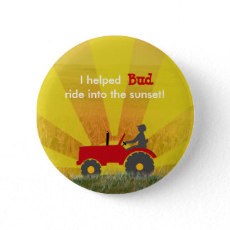 Red or Green Tractor Retirement Party Button