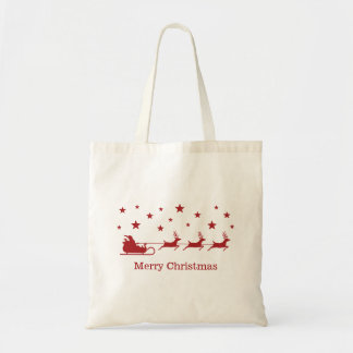 Red (or your color) Santa Sleigh &amp; Merry Christmas Tote Bag