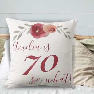 Red Orang Rose Watercolor Floral 70th Birthday Throw Pillow